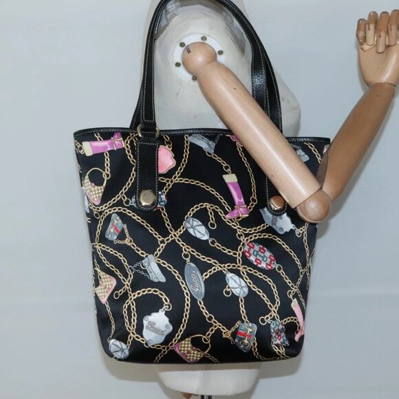GUCCI Tote Bag Satin Black Gold 153009 Auth 136048 - Picture 1 of 16
